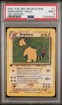 PSA 9 MINT 2001 Neo Revelation Ampharos 1/64 Holo Rare 1st Edition *2659 Pokemon - Image 1