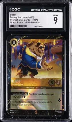 2025 DISNEY LORCANA PROMO CARDS - QUEST PROMO - RAINBOW FOIL #40/P3 BEAST CGC 9 - Image 1