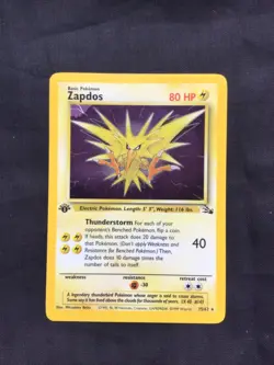 Pokemon Cards: 1st Edition Fossil Rare Holo: Zapdos 15/62 - Image 1