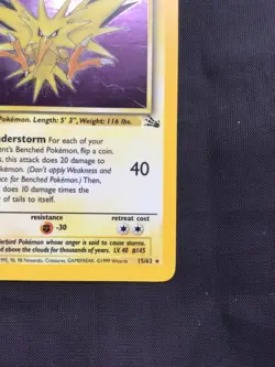 Pokemon Cards: 1st Edition Fossil Rare Holo: Zapdos 15/62 - Image 5