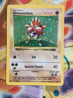 Hitmonchan 7/102 HP Played Base Set Shadowless 1999 Pokemon Card Holo Rare - Image 1