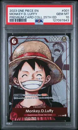 2023 ONE PIECE PREMIUM CARD 25TH ANNIVERSARY #001 MONKEY D LUFFY ENGLISH PSA 10 - Image 1