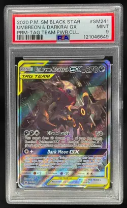 2020 Pokemon S&M Black Star Promos Umbreon & Darkrai Tag Team PSA 9 Mint #SM241 - Image 1