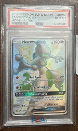PSA 10 GEM MINT 2019 Pokemon Sun & Moon Hidden Fates #SV59 FA/Mewtwo GX - Shiny - Image 3