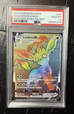 Pokemon SWSH - Evolving Skies - Leafeon Vmax #204 - Rainbow Secret Rare - PSA 10 - Image 1