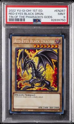 2022 YU-GI-OH! TIN OF THE PHARAOH'S GODS 1ST ED RED-EYES BLACK DRAGON PSA 9 - Image 1