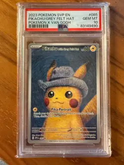 2023 Pokemon X Van Gogh Pikachu With Grey Felt Hat Promo #085 PSA 10 - Image 1