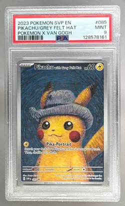 8161 Grey Felt Hat Pikachu 2023 Pokemon Scarlet Violet Van Gogh Promo #085 PSA 9 - Image 1