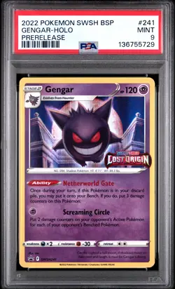 2022 POKEMON SWSH BLACK STAR PROMO PRERELEASE #241 GENGAR-HOLO PSA 9 - Image 1