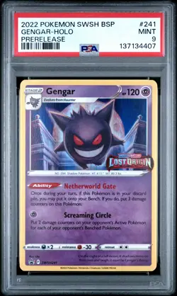 2022 POKEMON SWSH BLACK STAR PROMO PRERELEASE #241 GENGAR-HOLO PSA 9 - Image 1