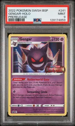 2022 POKEMON SWSH BLACK STAR PROMO PRERELEASE #241 GENGAR-HOLO PSA 9 - Image 1