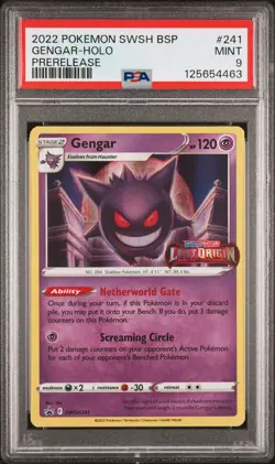 2022 POKEMON SWSH BLACK STAR PROMO PRERELEASE #241 GENGAR-HOLO PSA 9 - Image 1