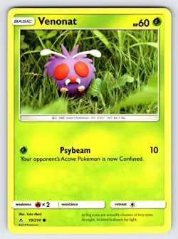 Venonat 10/214 2019 SM Unbroken Bonds Pokemon Card Yuka Morii Non Holo Common Nm - Image 1