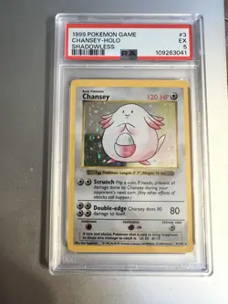 Pokemon TCG Chansey Holo Unlimited Rare Card Base Set 3/102 PSA 5 - Image 1