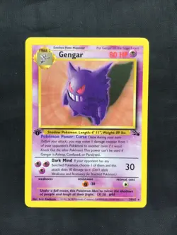 Pokemon Cards: Fossil 1st Edition Rare: Gengar 22/62 - Image 1