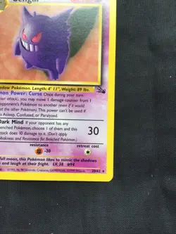 Pokemon Cards: Fossil 1st Edition Rare: Gengar 22/62 - Image 4
