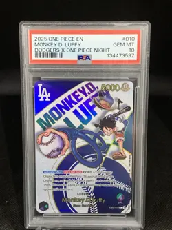 PSA 10 Monkey D Luffy EB02-010 L Dodgers One Piece Night Promo Card English 2025 - Image 1