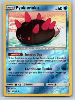 Pyukumuku - Reverse Holo - Sun & Moon Base Set 47/149 Pokemon TCG Card NM - Image 1