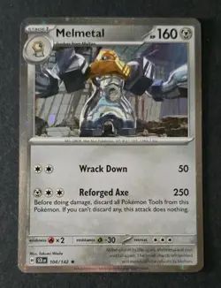 Pokemon TCG Stellar Crown Melmetal 104/142 Cosmos Holo Blister Exclusive - Image 1