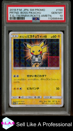 PRTND. BOSS PIKACHU T.G.-TM.RNBW.RCKT'S AMBTN. POKEMON JP SM PRM 2018 194 PSA 10 - Image 1