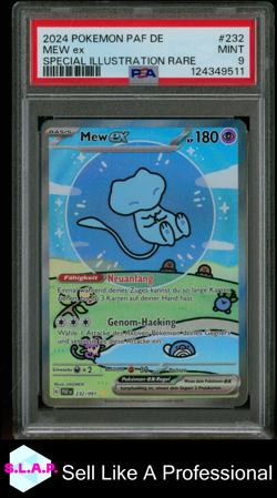 MEW EX SPECI4L ILLUSTRATION RARE POKEMON GER PAF DE-PALDEAN FATES 2024 232 PSA 9 - Image 1