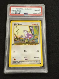 Pokemon Rattfratz (Rattata) 61/102 from German Base Set 1st edition in a PSA 10! - Image 1