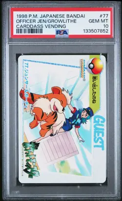 PSA 10 2025 CERTPOP 21 OFFICER JEN/GROWLITHE 1998 POKEMON JPN BANDAI CARDDASS 77 - Image 1