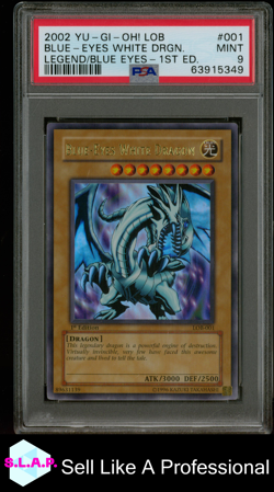 BLUE-EYES WHITE DRGN. YU-GI-OH! LOB-LEGEND/BLUE EYES 1ST ED. 2002 001 PSA 9 - Image 1