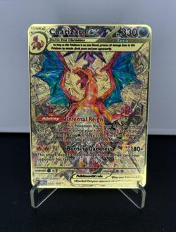 POKEMON CHARIZARD EX GOLD METAL COLLECTABLE CARDS HP 330 Fan Display - Image 1