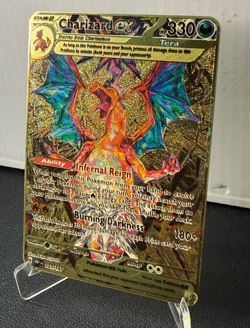 POKEMON CHARIZARD EX GOLD METAL COLLECTABLE CARDS HP 330 Fan Display - Image 2