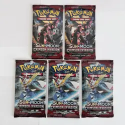 Pokemon Sun & Moon Crimson Invasion English Booster Trading Card Game 5 Pack Lot - Image 1