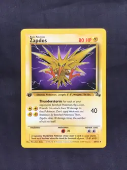 Pokemon Cards: Fossil 1st Edition Rare: Zapdos 30/62 - Image 1