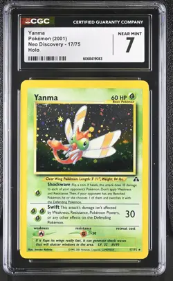 CGC 7 Yanma 2001 Neo Discovery 17/75 Holo Pokemon Card - Image 1