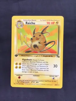Pokemon Cards: Fossil 1st Edition Rare: Raichu 29/62 - Image 1