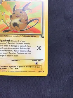 Pokemon Cards: Fossil 1st Edition Rare: Raichu 29/62 - Image 4