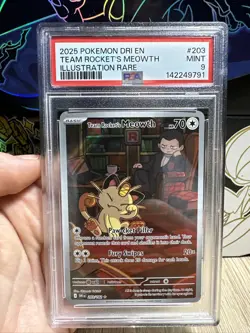 Pokemon TCG Team Rockets Meowth Card 203/182 Destined Rivals PSA 9 - Image 1
