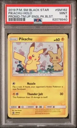 2019 POKEMON SM BLACK STAR PIKACHU HOLO PROMO TEAM UP SM162 PSA 9 MINT - Image 1