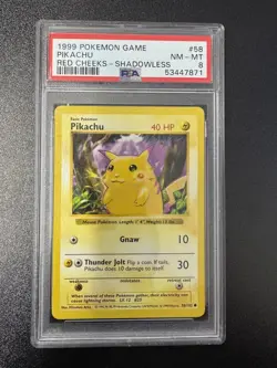 1999 Pokemon Game Pikachu #58 Red Cheeks-Shadowless PSA 8 - Image 1