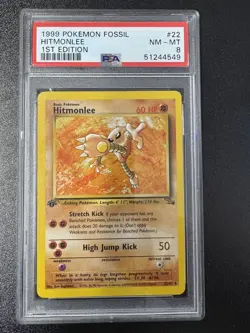 1999 Pokemon Fossil Hitmonlee #22 1ST Edition PSA 8 - Image 1