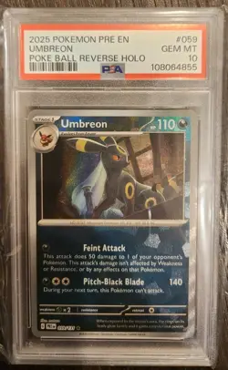 Pokemon 2025 Pre-Prismatic Evolutions Pokeball Reverse Holo Umbreon, 59, PSA 10 - Image 1