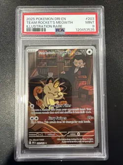 Pokemon TCG Team Rockets Meowth Card 203/182 Destined Rivals PSA 9 - Image 1