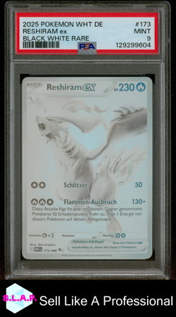 RESHIRAM EX BLACK WHITE RARE POKEMON GERMAN WHT DE-WHITE FLARE 2025 173 PSA 9 - Image 1