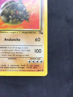 Pokemon Cards: Fossil 1st Edition Uncommon: Golem 36/62 - Image 4