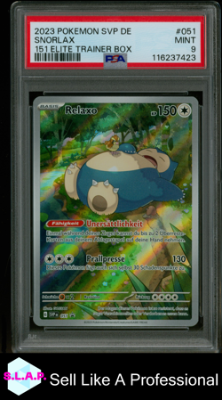 SNORLAX 151 ELITE TRAINER BOX POKEMON GER SVP SV BLCK STAR PROMO 2023 051 PSA 9 - Image 1