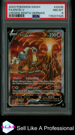 FA/ENTEI V CROWN ZENITH-GERMAN POKEMON SWORD AND SHIELD 2023 GG36 PSA 8 - Image 1