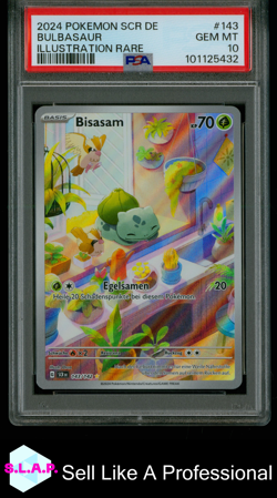 BULBASAUR ILLUSTRATION RARE POKEMON GERMAN SCR DE-STELLAR CROWN 2024 143 PSA 10 - Image 1
