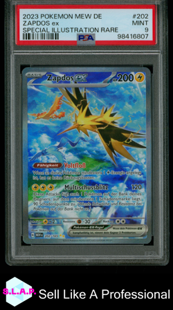 ZAPDOS EX SPECI4L ILLUSTRATION RARE POKEMON GERMAN MEW DE-151 2023 202 PSA 9 - Image 1