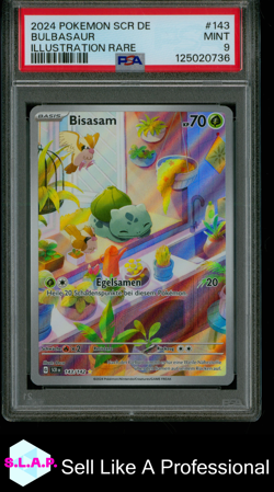 BULBASAUR ILLUSTRATION RARE POKEMON GERMAN SCR DE-STELLAR CROWN 2024 143 PSA 9 - Image 1