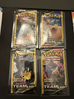 Sun Moon Team Up 3 card Mini Booster Packs New Full Art Set (4) Tag Team Mini - Image 1