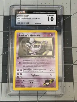 Rockets Mewtwo Holo Gym Heroes Card 14/132 CGC Gem Mint 10 1st Edition - Image 1